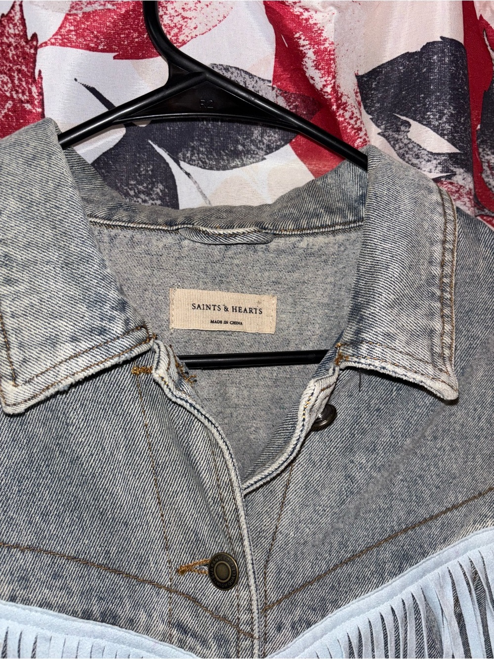 Women’s Fringe Denim Jacket in Light Blue - Picture 2 of 4